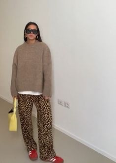 trendy fall style, cheetah pants, monocromatic outfit, red adidas Looks Adidas, Paris Mode, Print Pants, 가을 패션, Looks Style, Mode Inspiration, Fall Winter Outfits