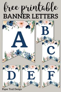 free printable banner letters with flowers and leaves