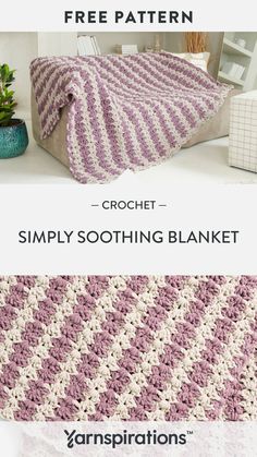 the crochet blanket is shown in three different colors