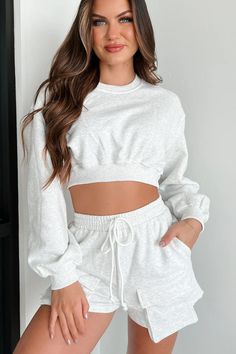 Can't Convince Me Crop Sweatshirt & Shorts Set (White Melange) · NanaMacs Sweatshirt Shorts, Summer Fits, Crop Sweatshirt, Spring 2024, Shorts Set, Short Sets, Crewneck Sweatshirt, Two Piece, Spring Summer