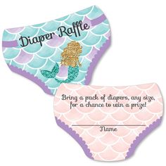 two little mermaid diapers with the words diaper raffe written on each one