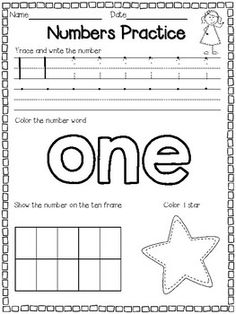 the worksheet for numbers practice with one and two letters, including an image of a