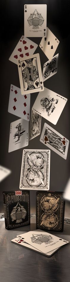 a bunch of cards that are flying in the air