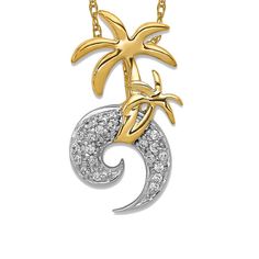 Introducing our stunning 14k two tone diamond double palm tree wave floating open chain slide pendant necklace for her. This unique pendant necklace features a beautiful diamond pendant, two tone necklace, palm tree pendant, and wave necklace design. The floating pendant is elegantly displayed on a chain slide necklace, making it the perfect statement piece for any occasion. Crafted with high-quality 14k gold, this women's necklace is perfect for beach themed jewelry and seashore charm lovers. Our diamond jewelry is the perfect gift for her, and this necklace is no exception. Shop now and add this one-of-a-kind piece to your jewelry collection. Palm Tree Pendant, Unique Pendant Necklace, Wave Necklace, Necklace For Her, Necklace Making, Summer Necklace, Necklace Design, Tree Pendant, Themed Jewelry