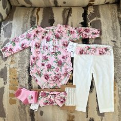 Bodysuit, Pants With Floral Design, Headband And Socks