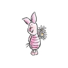 a drawing of a bunny with a flower in it's hand and a bee on its back