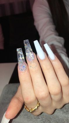 Beautiful White cute acrylic nails in 2020 Heart Nail Designs, Long Nail Designs, Basic Nails, Coffin Nails Long, Summer Acrylic Nails, Coffin Nails Designs