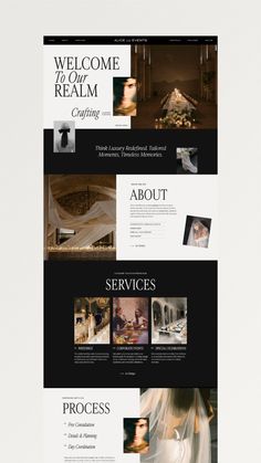 an image of a website design for a wedding venue in the united states, with black and white colors