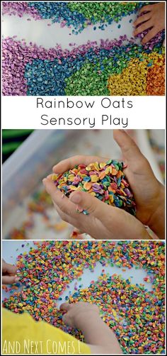 rainbow oats are being made with sprinkles and then put in a bowl