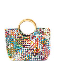 Treat the world as your personal runway with our one-of-a-kind, woven handbags made with sustainable rattan handles. Handmade from 100% upcycled materials and designed with 100% heart. *Every one of our bags are one-of-a-kind. This one you have selected (shown in first image) is 100% unique and is the exact one we'll send to you. Product Details Open top (no zipper) Soft and smooth to the touch, yet incredibly strong Double weave with 5-year warranty Handle made with sustainably sourced rattan R Chic Handwoven Multicolor Bag, Chic Multicolor Handwoven Bag, Trendy Multicolor Straw Bag With Handles, Trendy Multicolor Straw Bag With Double Handle, Trendy Multicolor Double Handle Straw Bag, Everyday Straw Bag With Bamboo Handle, Multicolor Crochet Bag With Braided Handles For Shopping, Multicolor Rectangular Shoulder Bag With Bamboo Handle, Multicolor Straw Bag With Leather Handles