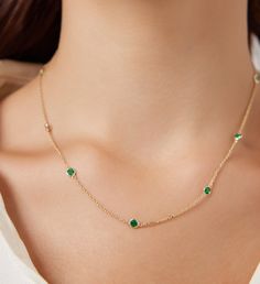 Emerald Necklace, 14K Solid Gold Emerald Station Necklace, Diamond Station Necklace, May Birthstone, Layering Necklace, Diamond by the Yard Latest Gold Necklace, Diamond By The Yard, Jewelry Wishlist, Inexpensive Jewelry, Gold Jewelry Simple Necklace, Luxe Jewelry, Solid Gold Necklace, Gold Jewelry Simple, Necklace Diamond