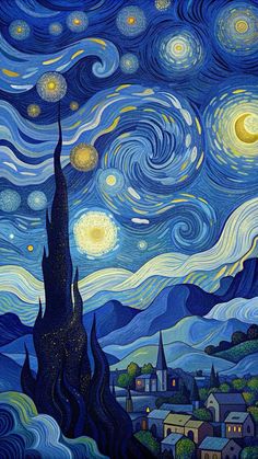 the starry night painting is shown in this image