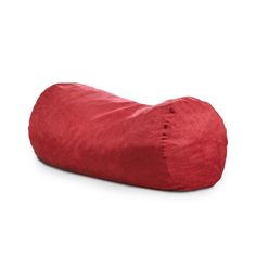 a red bean bag sitting on top of a white floor