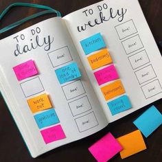 an open notebook with sticky notes attached to it and the words to do daily written on them