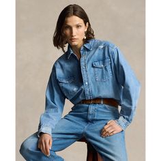 Denim Shirt And Jeans Outfit, Ralph Lauren Denim Shirt, Denim Western Shirt, Western Denim Shirt, Women Ralph Lauren, Japanese Denim, Western Shirt, Shirt For Women, Western Shirts