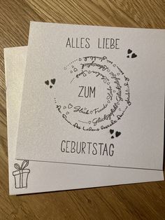 two greeting cards with the words zum, ceburststag and alles liee