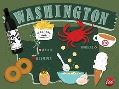 the washington state map is filled with food and drinks