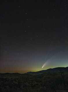 the comet is seen in the night sky