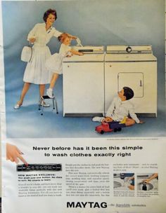 an advertisement for maytag washing machines with children