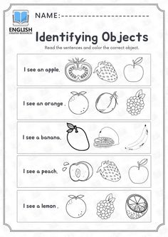 an english worksheet for identifying objects