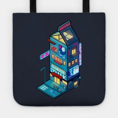 a house that is in the shape of a computer screen on a tote bag