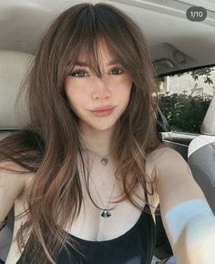 Bangs Inspo Oval Face, Attractive Haircuts Women, Wispy Brunette Bangs, Side Part Haircut Women Long, Bangs And Mid Length Hair, Haircut Wide Face, Long Straight Hairstyles With Bangs, Bang Inspo Straight Hair, Bangs For Round Face Shoulder Length