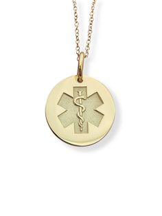 "Dainty 14k Solid Gold Medical Alert Necklace, Personalized Medical Alert Pendant, Custom Medical ID Pendant, Medical Jewelry 14k Solid Gold Choose What Size You Want the Pendant Using The Second Option Box Photos Are For The 0.5 inch Diameter Pendant Pendant thickness : 0.5mm Inner diameter of jump ring : 4mm ♥ Material of pendant and chain: Solid Gold k14 ♥ Packaging: All of our jewelry are beautifully boxed and ready for gifting For more personalized designs take a look here: ♥ www.etsy.com/l Symbolic Yellow Gold Round Pendant Jewelry, Symbolic Yellow Gold Jewelry With Round Pendant, Symbolic Medallion Jewelry For Commemoration, 14k Gold Medallion Jewelry, 14k Stamped Yellow Gold Medallion Necklace, Symbolic Oval Jewelry For Commemoration, Symbolic Round Jewelry For Commemoration, Symbolic Yellow Gold Medallion Jewelry, Symbolic Tarnish Resistant Yellow Gold Jewelry