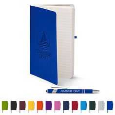 a spiral notebook with pen and various colors