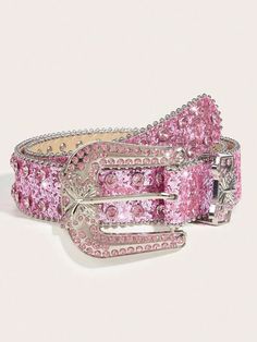 Handmade Vintage 1pc women heavy belt with butterfly buckle, rhinestone detail Bling Belts, Girls Belts, Pink Belt, Luxury Belts, Rose Bonbon, Gold Belts, Rhinestone Belt, Pink Bling, Pink Collar