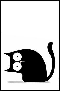 a black cat with two buttons on it's face and one eye open, sitting in front of a white background