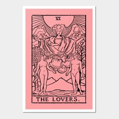 the lovers tarot card in pink and black