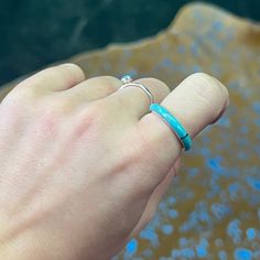 Made in Mexico. Kingman and Sterling Silver Turquoise Enamel Ring As Gift, Turquoise Enamel Ring Gift, Adjustable Turquoise Ring For Everyday Wear, Minimalist Blue Turquoise Open Ring, Ring Size 7, Ring Size, Size 7, Turquoise, Sterling Silver