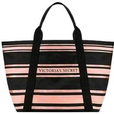 Victoria's Secret Tote Book Beach Gym Purse Shopping Bag Black Pink Sparkle Nwt Brand New With Tags! Fringe Tote Bag, Gold Tote Bag, Victoria Secret Tote Bags, Weekender Tote Bag, Victoria Secrets, Woman Bags Handbags, Pink Tote, Victoria Secret Bags, Pink Victoria Secret