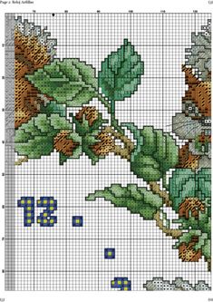 a cross stitch pattern with leaves and flowers