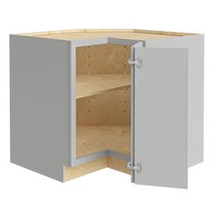 an open cabinet with no doors on it