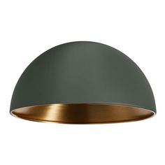 a green and gold ceiling light on a white background, with the top half turned down