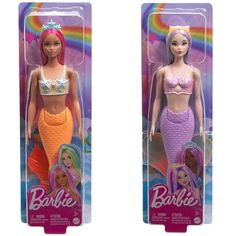 two barbie dolls are shown in their packaging