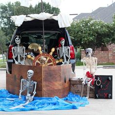 a trunk with skeleton decorations in it