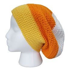 White Beanie For Halloween, Handmade Orange Beanie Hat, Yellow Yarn Hat One Size, Yellow Brimmed Crochet Hat One Size, Yellow One Size Brimmed Crochet Hat, Yellow One-size Brimmed Crochet Hat, Yellow One-size Crochet Cap, Handmade Orange Hat One Size, Handmade Orange Hats One Size