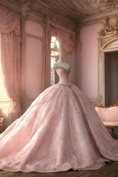 Fantasy Gowns Pink, Royalty Quinceanera Dresses, Fairytale Ballgown Aesthetic, Victorian Quinceanera Dresses, Princess Ball Gowns Pink, Coquette Ball Gown, Proncess Dress, Royal Dresses Aesthetic