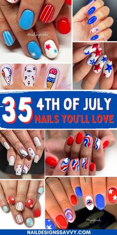 Add sparkle to your 4th of July with cute patriotic nail designs! From simple red, white, and blue to glittery fireworks, get inspired for the holiday. Save this pin for the best July 4th nail designs! 4th Of July Nails Polka Dots, 4rh Of July Nail Designs, Fourth Of July Nails Designs Simple, Patriotic Acrylic Nails, Firework Nails Design 4th Of July, Patriotic Nail Designs Red White Blue, 4tg Of July Nails Acrylics, July Nails 2024, 4th Of July Nails Design Simple