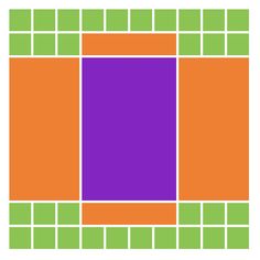 an orange and purple square is in the middle of a green rectangle with squares