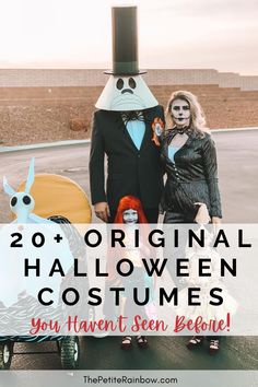 two people dressed up in costumes with the words 20 original halloween costumes you haven't seen before