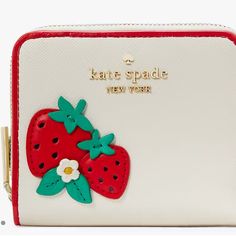 Kate Spade Strawberry Dream Small Zip-Around Wallet. Brand New White Kate Spade Wallets As Gift, Trendy White Wallet With Card Slots, Trendy White Wallets With Card Slots, Trendy White Wallets For Gifts, White Kate Spade Wallet For Everyday Use, White Kate Spade Bags With Card Slots, Trendy White Coin Purse For Travel, Trendy White Coin Purse For Everyday Use, Trendy White Coin Purse For Everyday