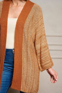 This rust colored chunky, open cardigan sweater is perfection for this Fall! 34% ACRYLIC 33% POLYESTER 33% COTTON. One Size Knit Outerwear For Fall, One Size Knit Sweater Coat For Fall, Fall Chunky Knit Outerwear, Knit Outerwear For Fall, Casual Brown Knit Cardigan, Brown Knitted One-size Cardigan, Brown Knitted One Size Cardigan, Chunky Knit Open Front Outerwear For Layering, Textured Knit One-size Cardigan For Fall