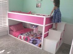 IKEA Kura bunk bed with Trofast stairs.                                                                                                                                                                                 More Kura Bunk Bed, Kura Bed Hack, Trofast Storage, Ikea Trofast Storage, Ikea Kids Room, Ikea Kura Bed, Bed Stairs, Kura Bed, Ikea Kura