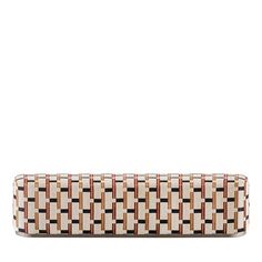 a brown and white checkered purse on a white background