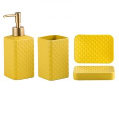 PRICES MAY VARY. 【jessie set of 3 bathroom accessory】: Including hand soap bottle, mouthwash cup, soap box, it can keep the bathroom countertop clean, tidy and orderly. The appearance of embossed matte makes your bathroom more elegant and fashionable. 【High-quality material】: jessie bathroom set is made of ceramic material, which is the perfect choice for modern home furnishings. For those who like to keep a simple style, this bathroom set is ideal. It has a modern and elegant appearance and can Yellow Bathroom Accessories, Bathroom Vanity Accessories, Marble Bathroom Accessories, Ceramic Soap Dispenser, Modern Bathroom Accessories, Counter Top Accessories, Bathroom Tumbler, Bathroom Gifts, Yellow Bathroom