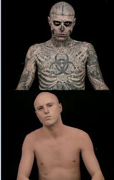 two different images of a man with tattoos on his body