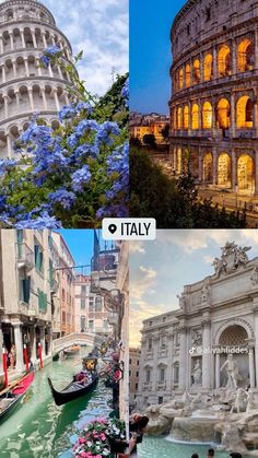 the collage shows three different views of italy